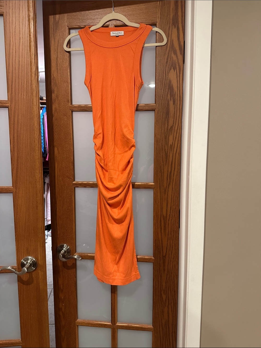 Michael Stars Bright Orange Sleeveless Ruched Maxi Dress​